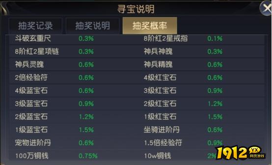 1912yx《逍遥九歌行》概率公示